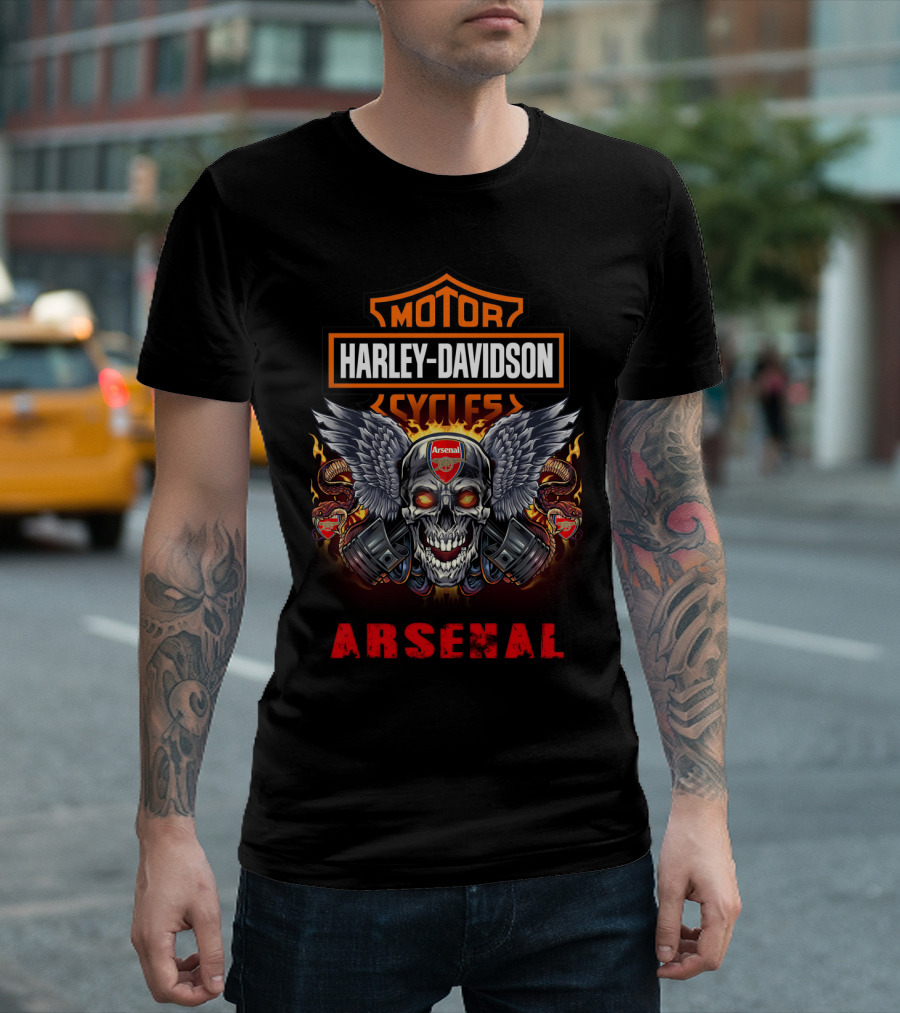 Harley Davidson Motor Cycles Arsenal Skull Wings T-Shirt