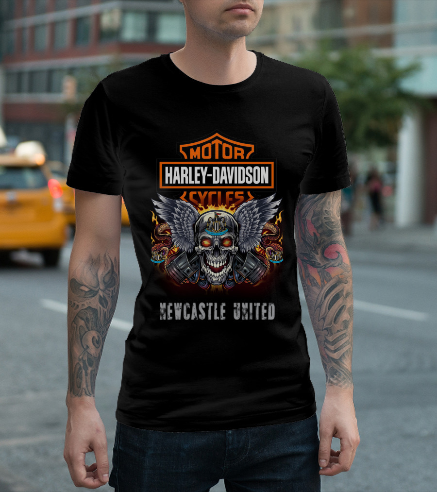Harley Davidson Cycles Motor Newcastle United Skull Wings Flames Snakes T-Shirt