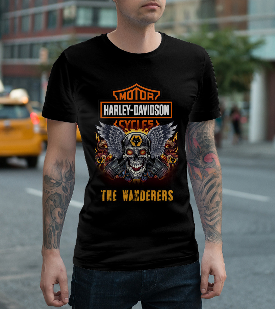 Harley Davidson Motor Cycles The Wanderers Winged Skull Snakes T-Shirt