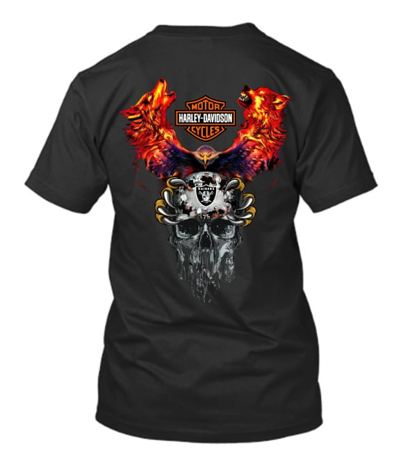 Or Harley Davidson Raiders 75 Skull Eagle Wolves T-Shirt