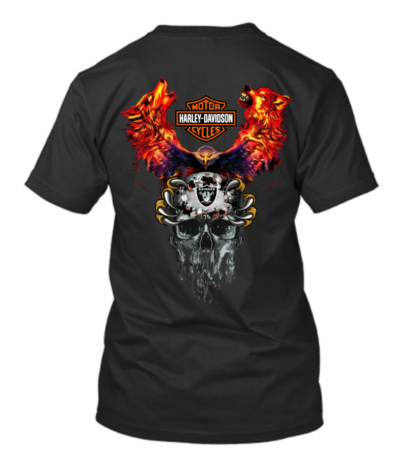 Or Harley Davidson Raiders 75 Skull Eagle Wolves T-Shirt