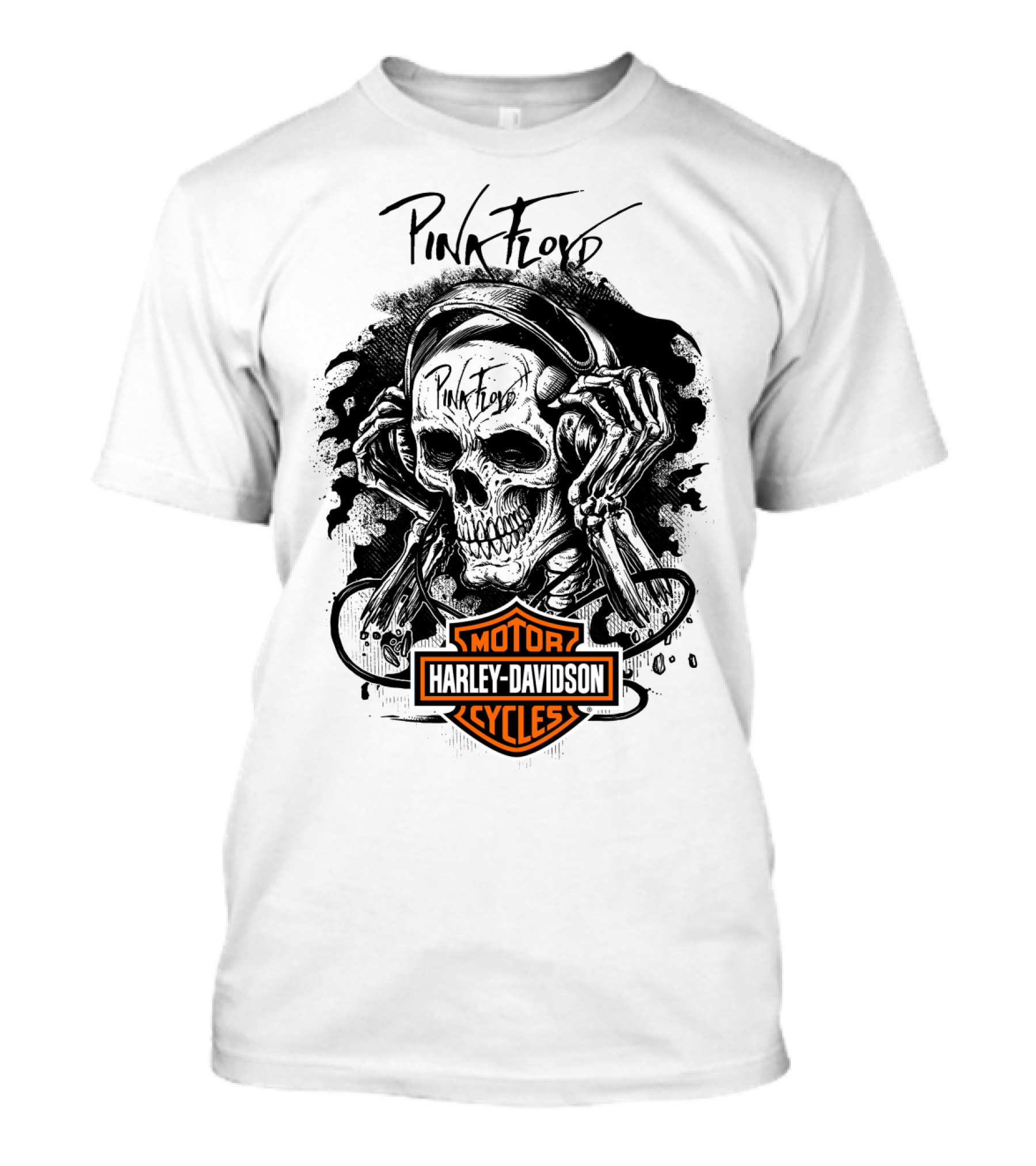 Pink Floyd Harley Davidson Skull With Headphones T-Shirt
