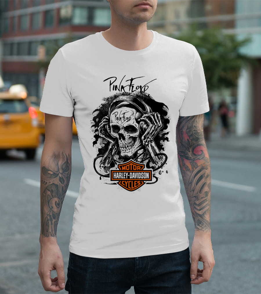 Pink Floyd Harley Davidson Skull With Headphones T-Shirt