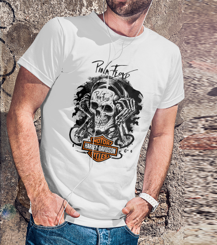 Pink Floyd Harley Davidson Skull With Headphones T-Shirt