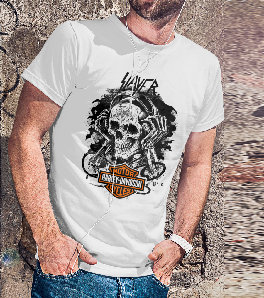 Slayer Skull With Harley Davidson Motorcycles T-Shirt