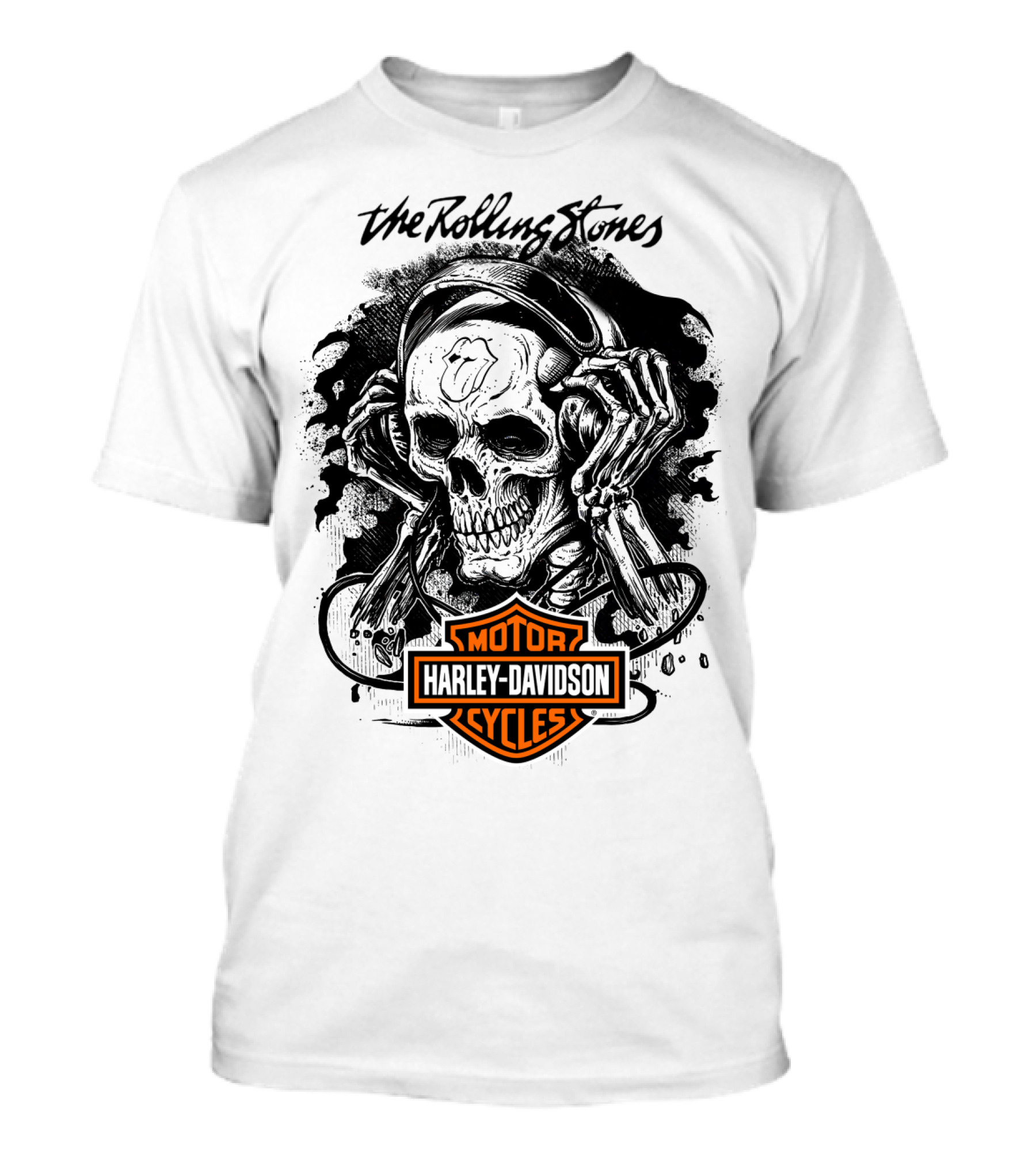 The Rolling Stones Harley Davidson Motor Cycles Skull Art T-Shirt