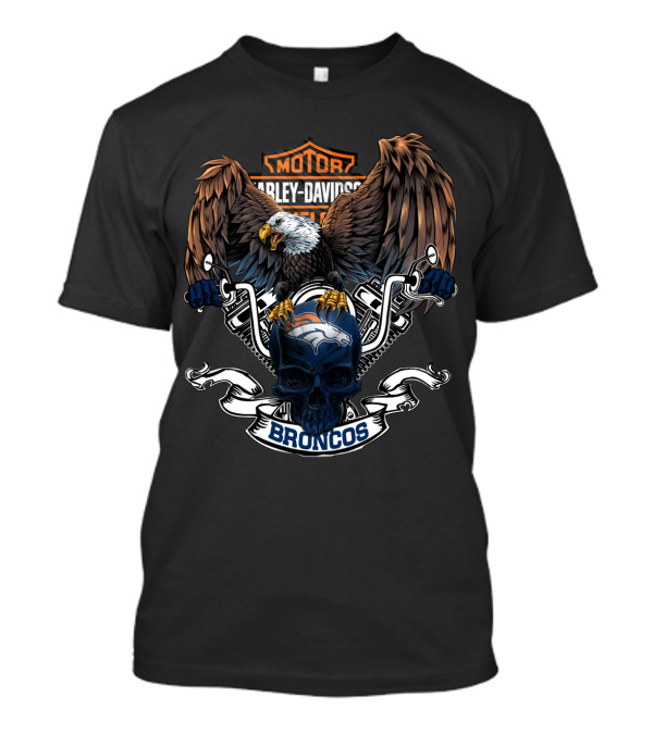Nfl Denver Broncos Harley Davidson Eagle Skull T-Shirt