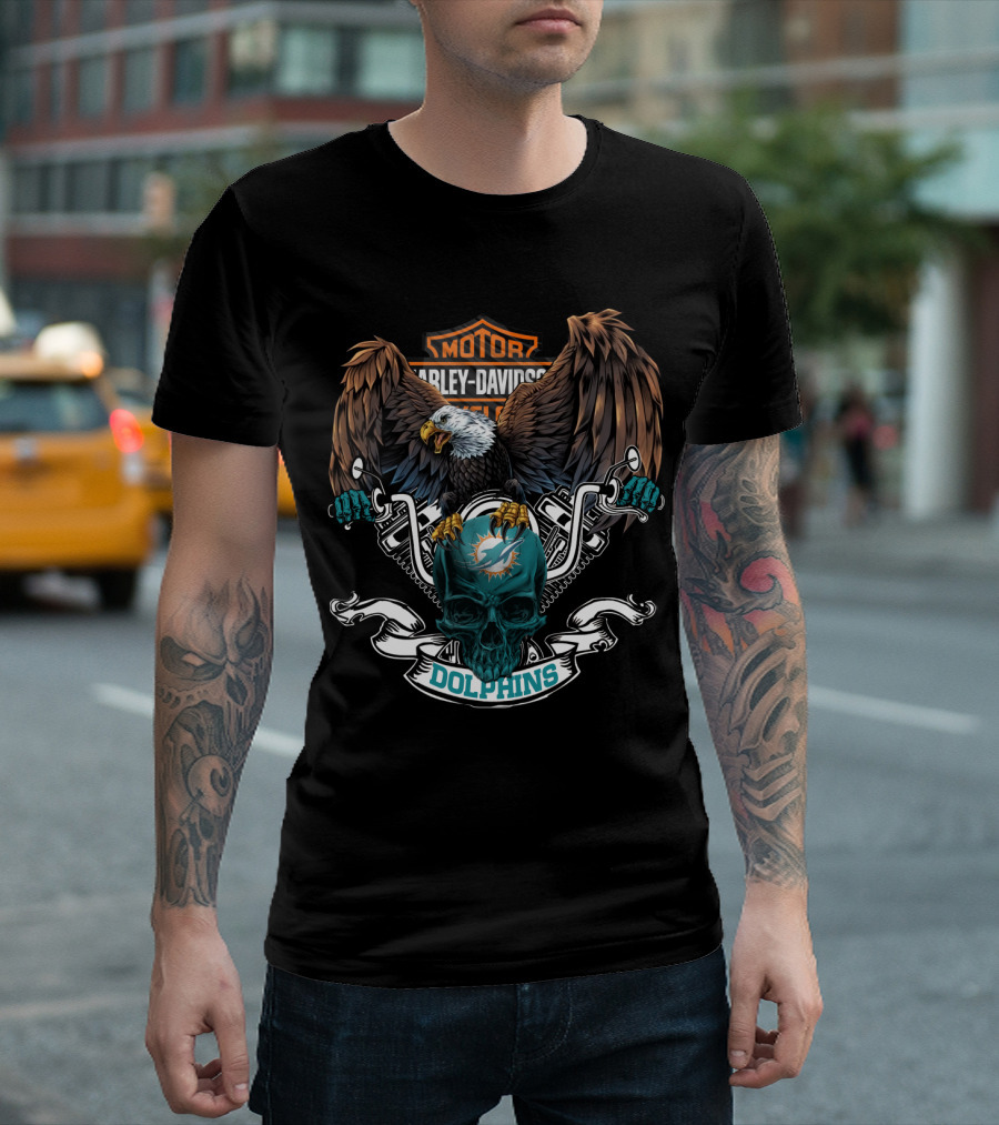 Harley Davidson Miami Dolphins Nfl Eagle Motorcycles T-Shirt