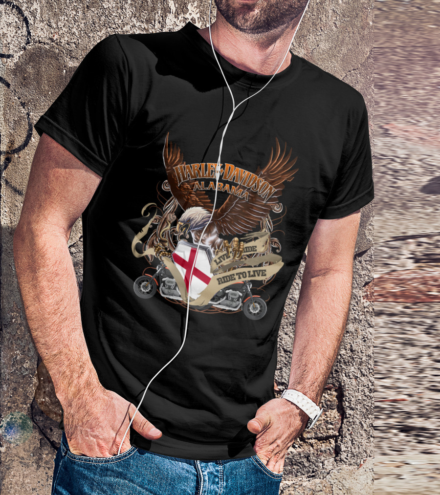 Harley Davidson Alabama Live To Ride Eagle Shield Motorcycle T-Shirt