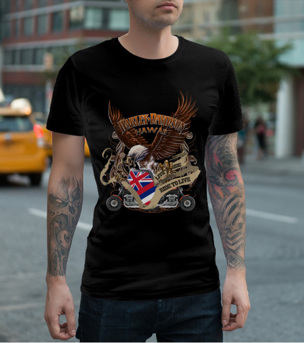 Harley Davidson Hawaii Live To Ride Ride To Live Eagle And Motorcycle T-Shirt