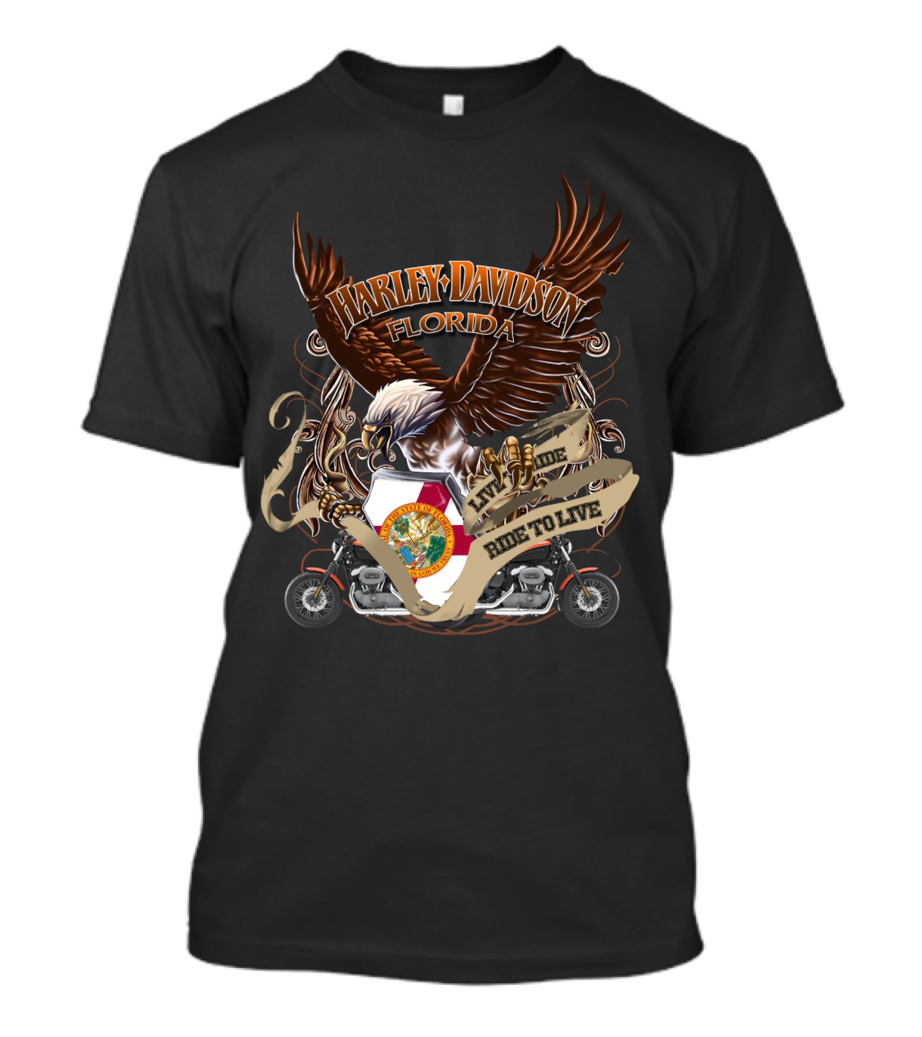 Harley Davidson Florida Live To Ride Eagle And Motorcycle Seal T-Shirt