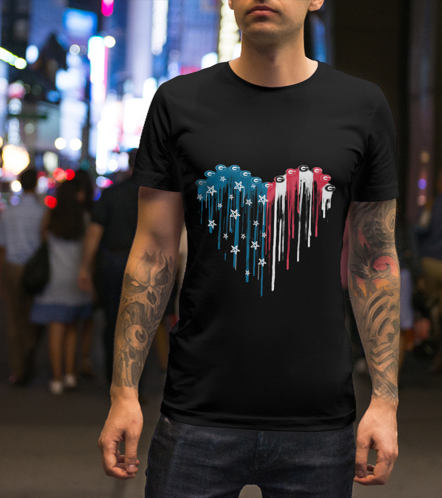 Georgia Bulldogs Heart American Flag Style T-Shirt
