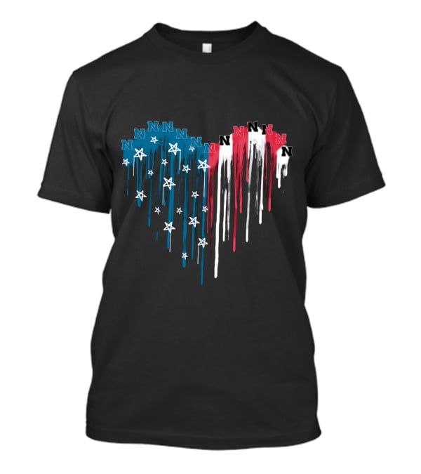 Nebraska Cornhuskers N Star Heart Drip Red White Blue T-Shirt