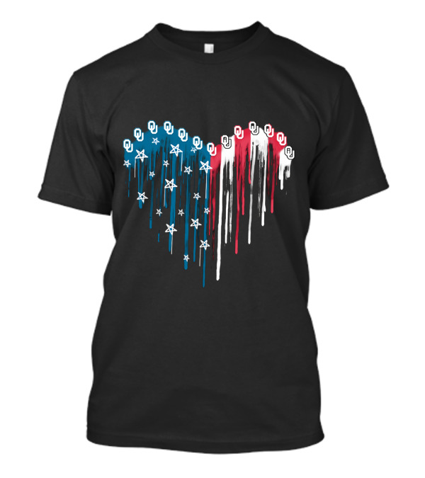 Oklahoma Sooners Dripping Flag Heart Stars T-Shirt