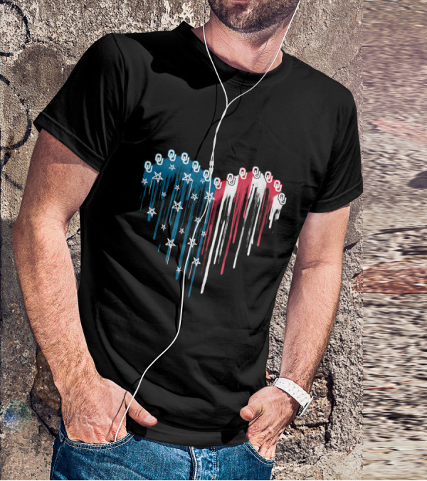 Oklahoma Sooners Dripping Flag Heart Stars T-Shirt