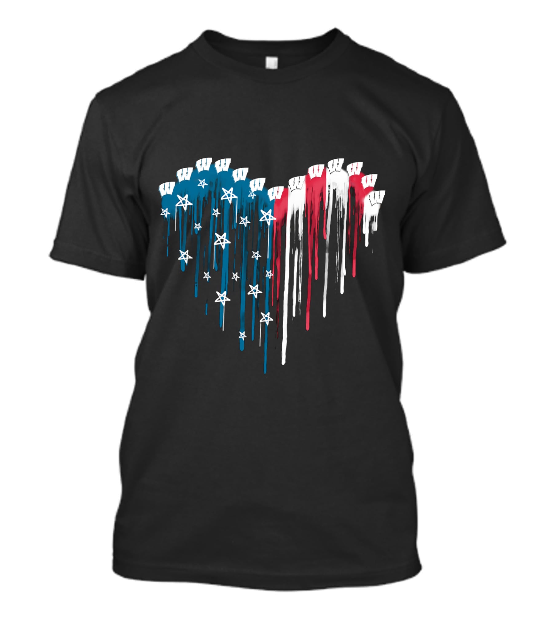 Wisconsin Badgers Heart Flag Design With Stars And Stripes Dripping Effect T-Shirt
