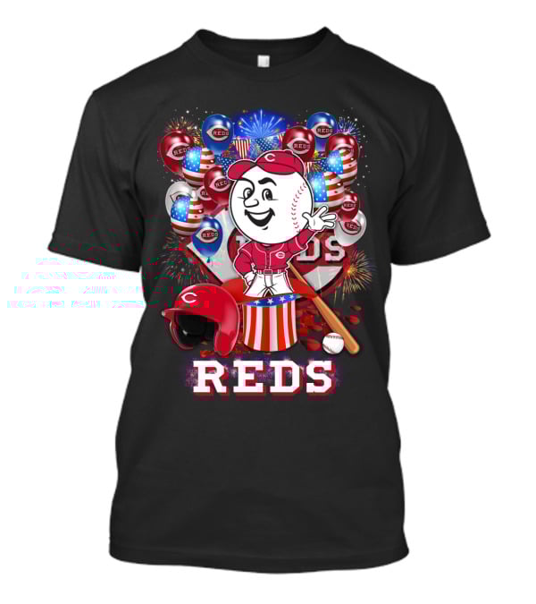 Mlb Cincinnati Reds Baseball Mascot Celebration With Fireworks And Patriotic Details T-Shirt