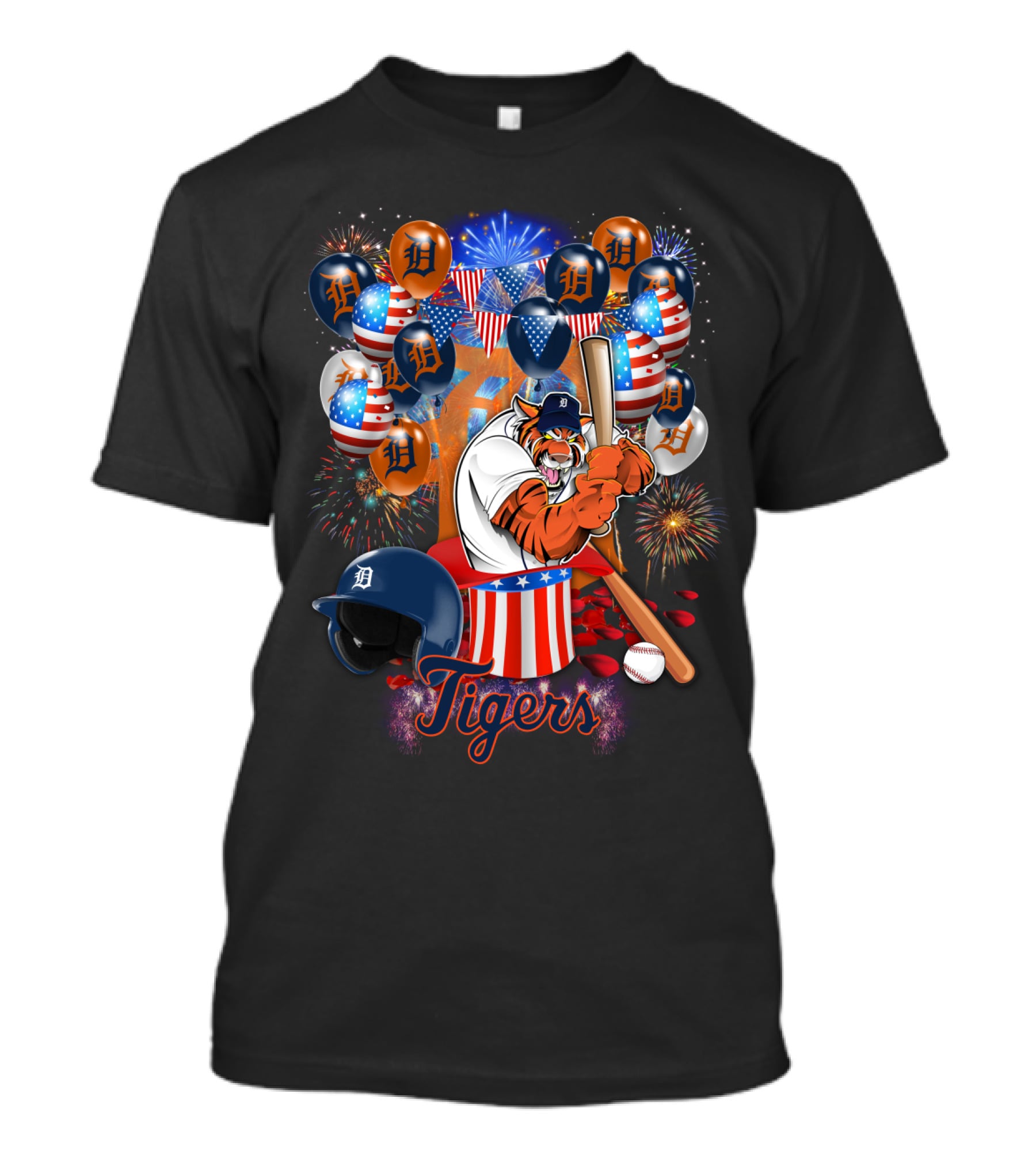 Mlb Detroit Tigers Patriotic Celebration Baseball Fireworks T-Shirt