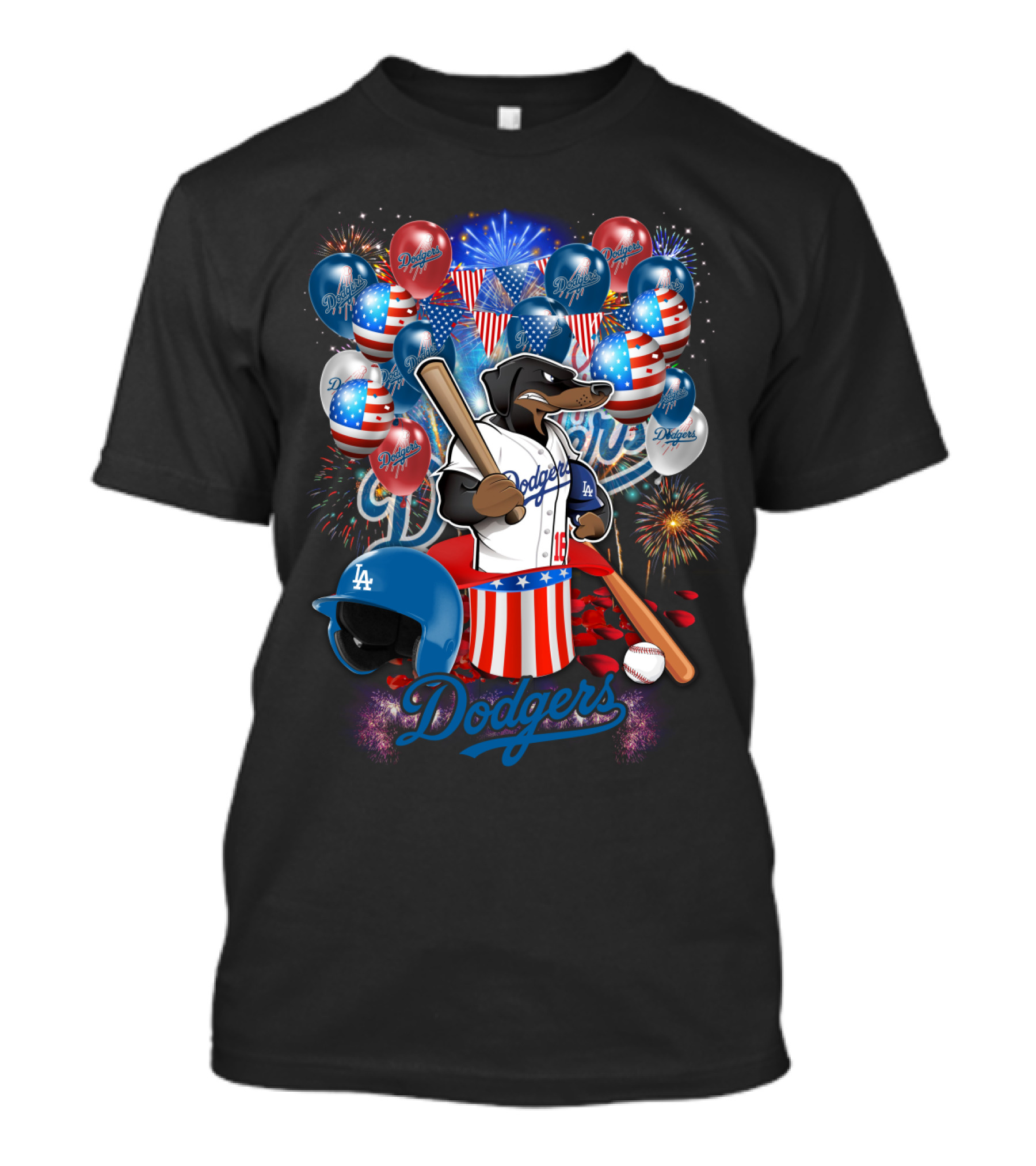 Mlb Los Angeles Dodgers Patriotic Celebration With Fireworks And Balloons T-Shirt