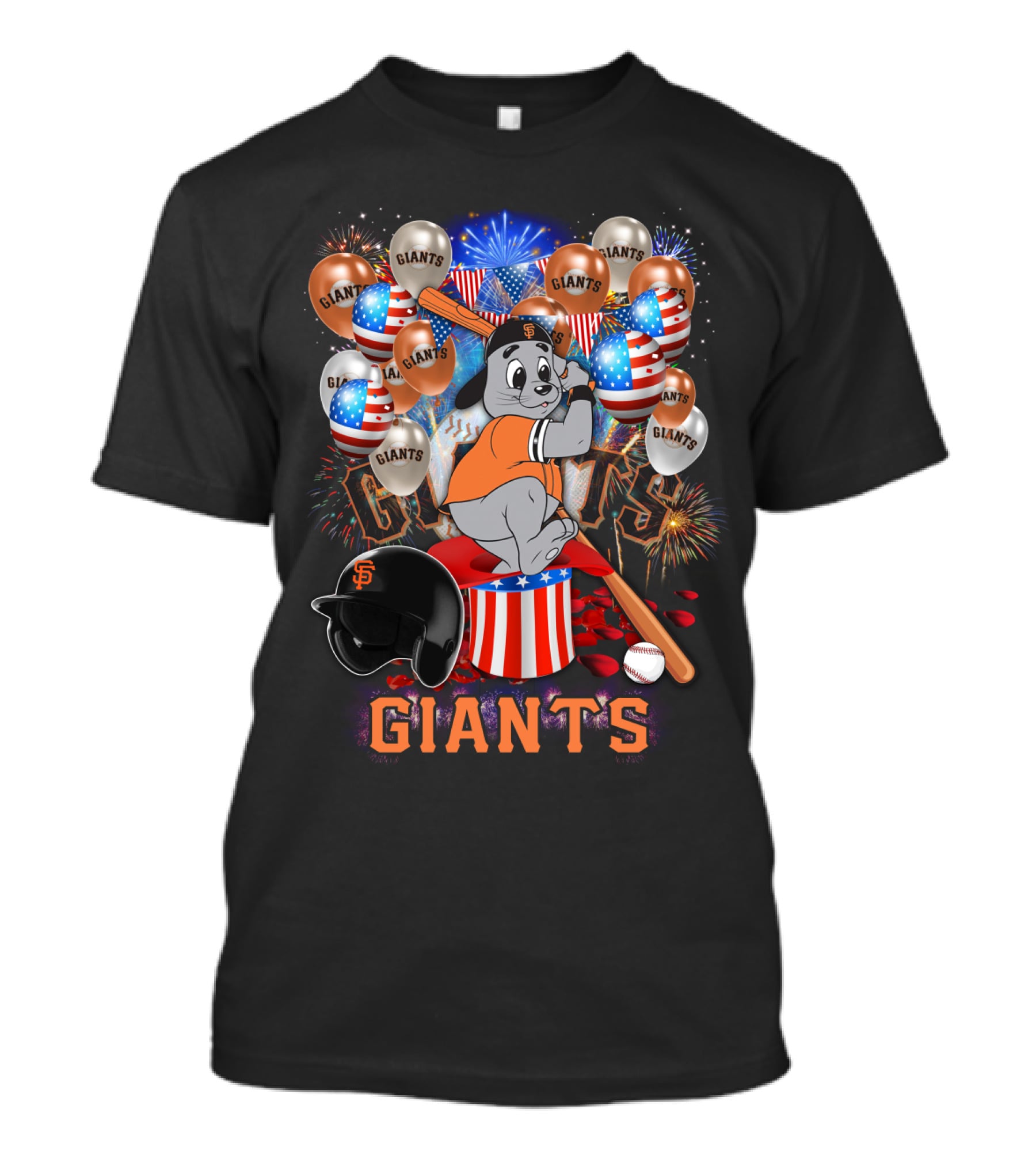 Mlb San Francisco Giants Fireworks Balloons Baseball Bat Helmet T-Shirt