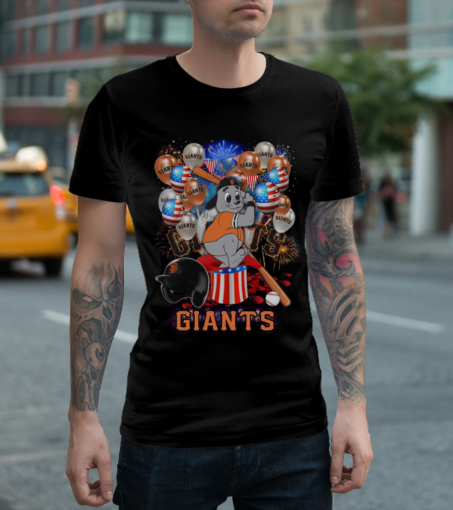 Mlb San Francisco Giants Fireworks Balloons Baseball Bat Helmet T-Shirt