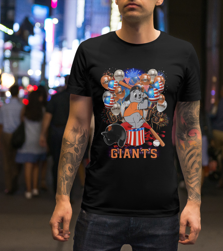 Mlb San Francisco Giants Fireworks Balloons Baseball Bat Helmet T-Shirt
