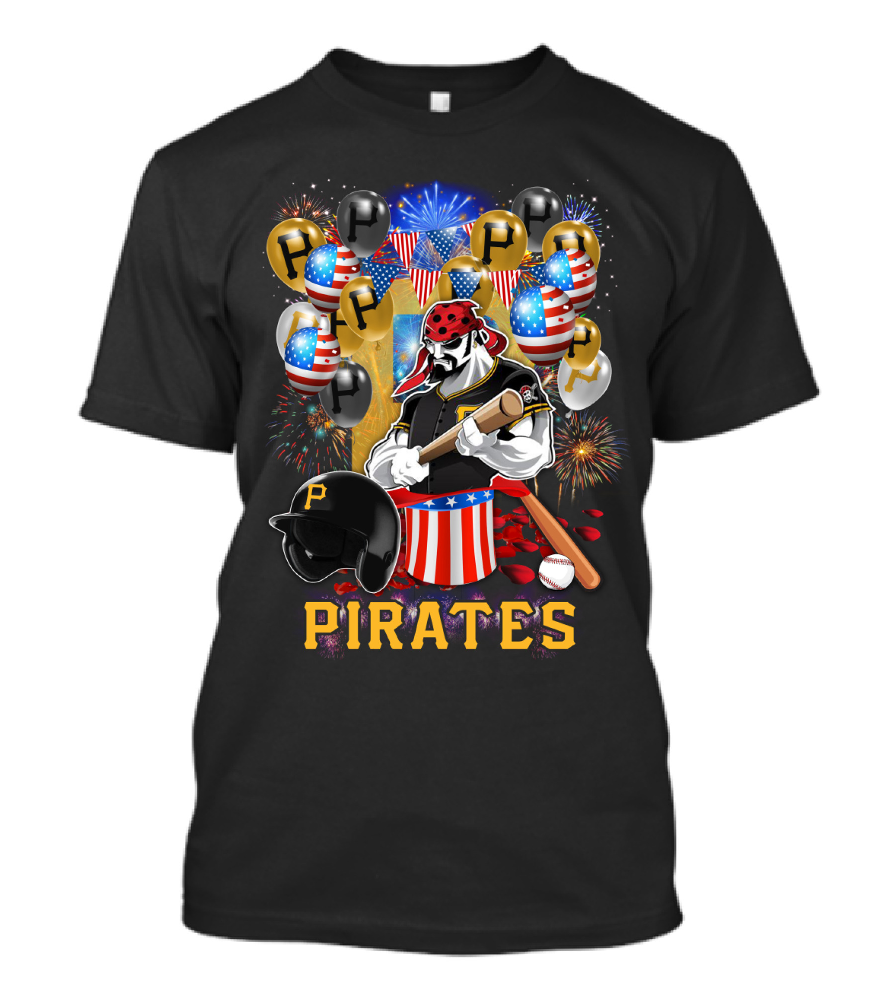 Mlb Pittsburgh Pirates Patriotic Fireworks Baseball Celebration T-Shirt