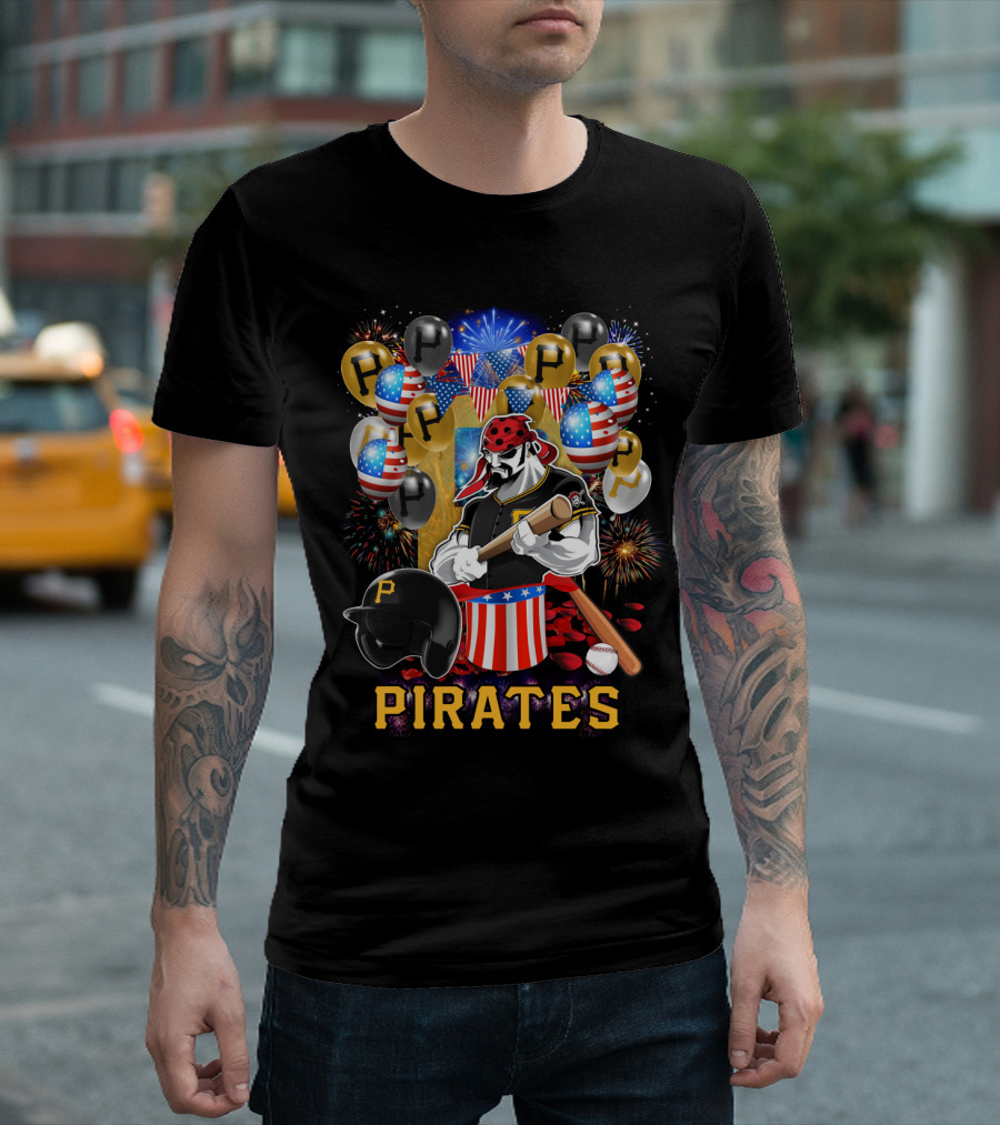Mlb Pittsburgh Pirates Patriotic Fireworks Baseball Celebration T-Shirt