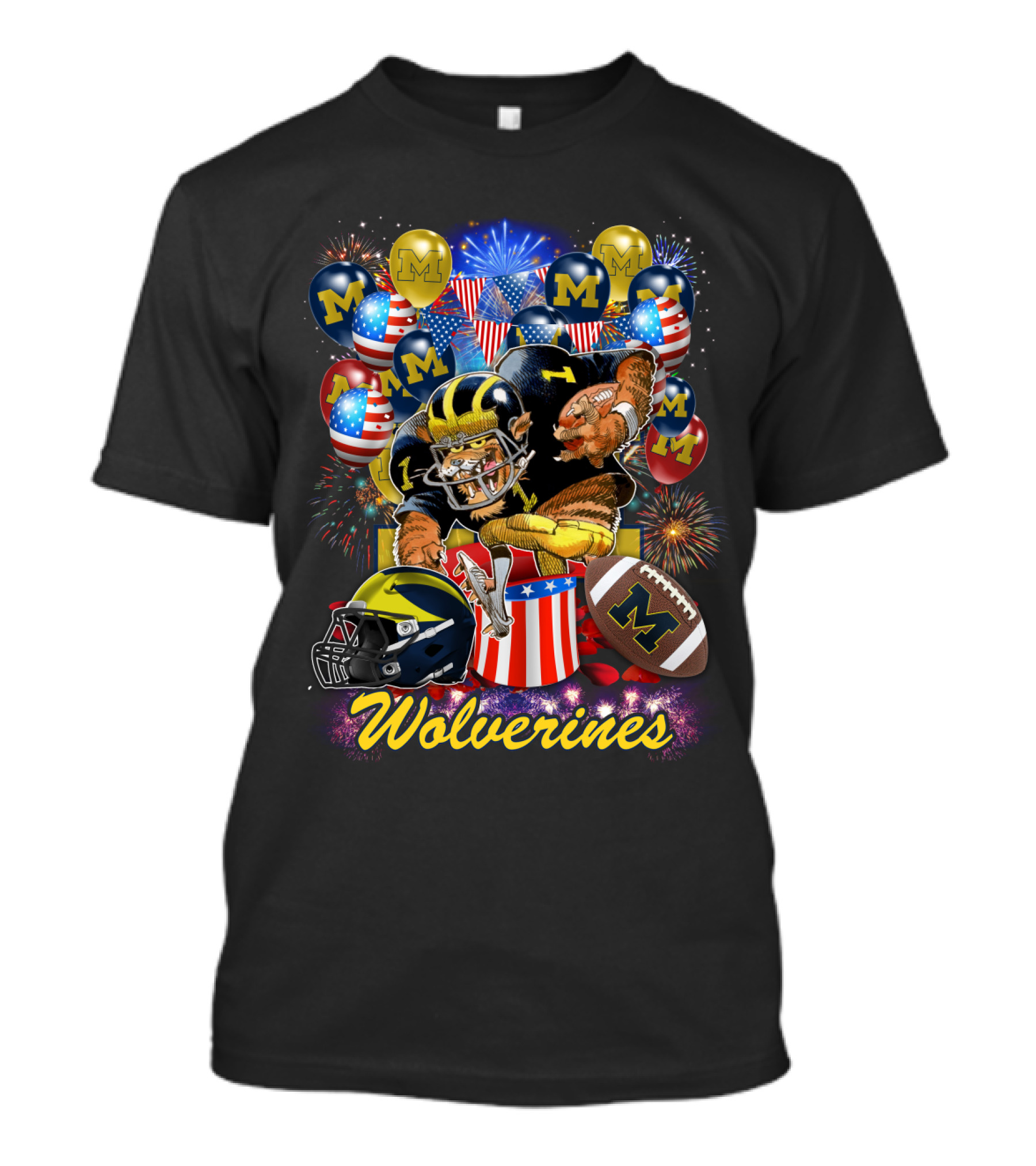 Ncaa Michigan Wolverines Fireworks And Balloons Celebration T-Shirt