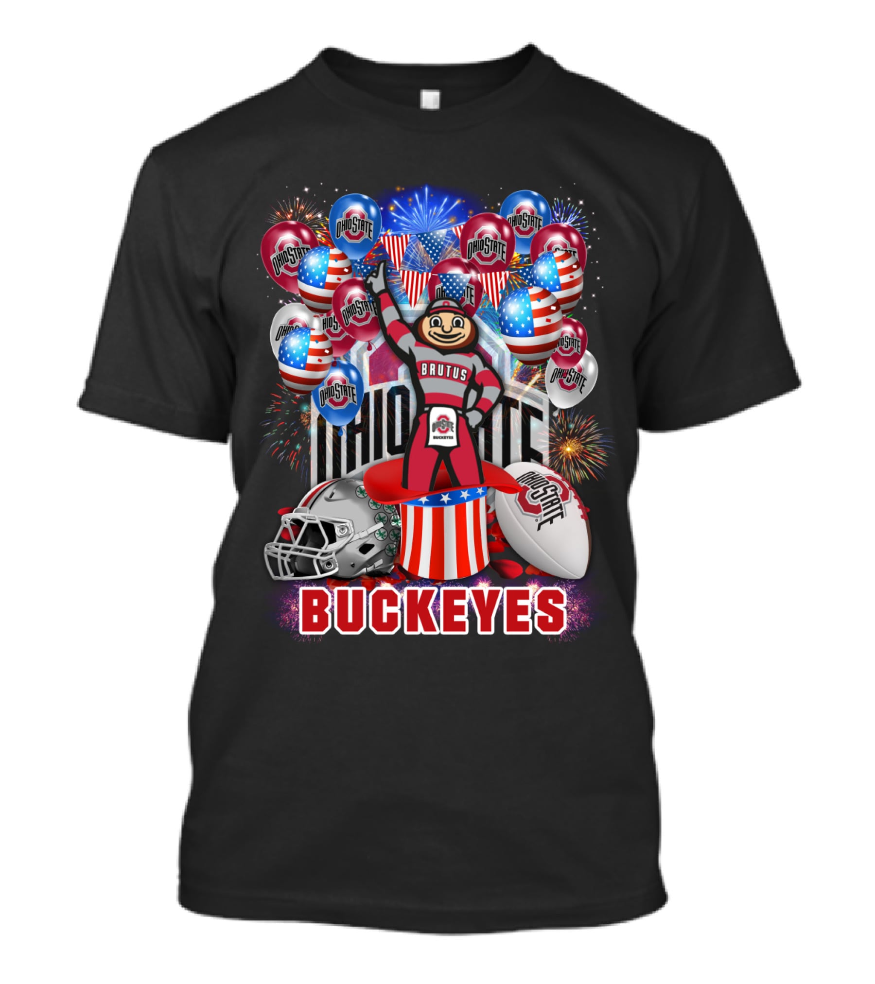 Ncaa Ohio State Buckeyes Brutus Mascot Fireworks And Balloons Celebration T-Shirt