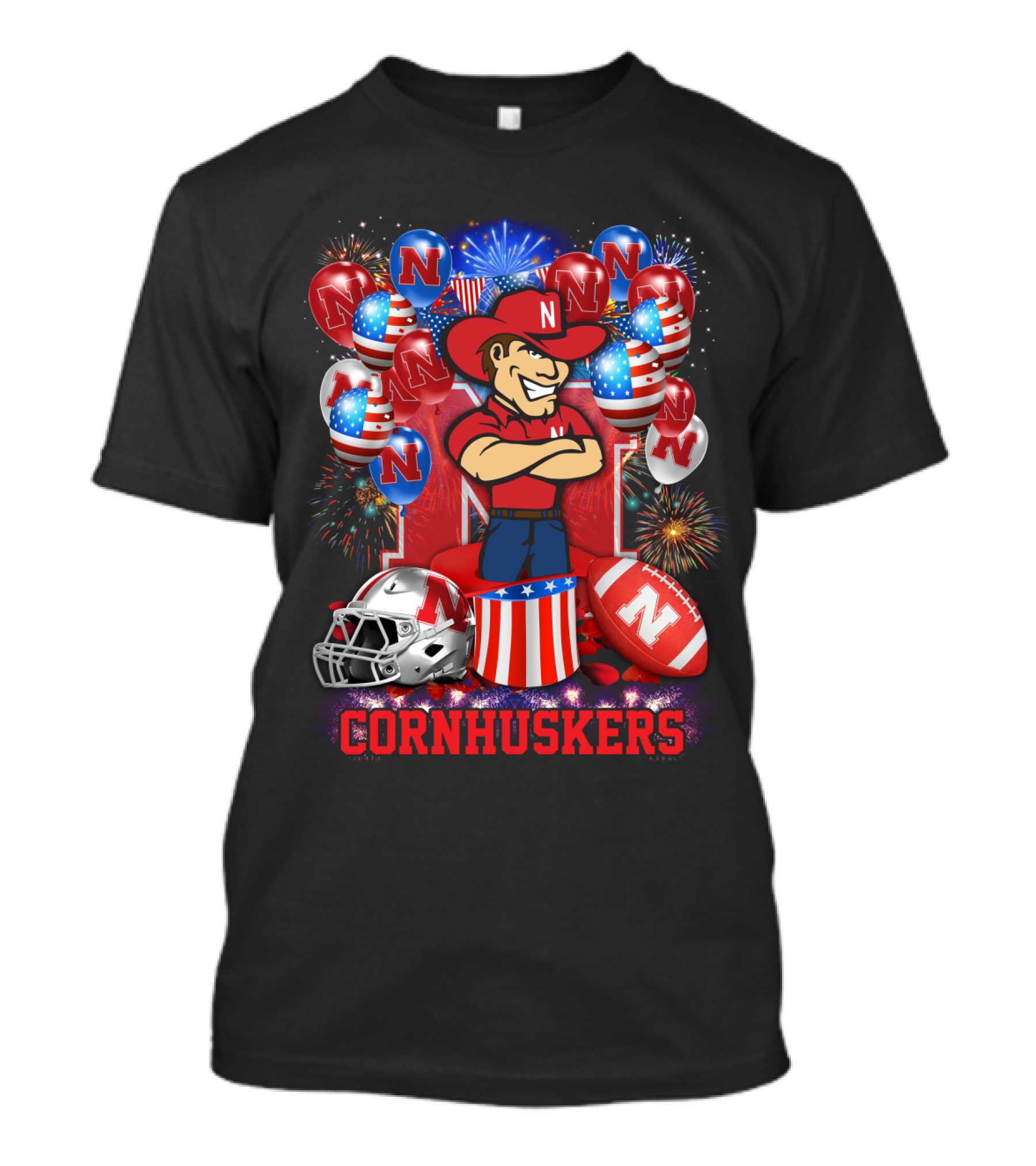 Ncaa Nebraska Cornhuskers Fireworks Balloons Football Helmet T-Shirt