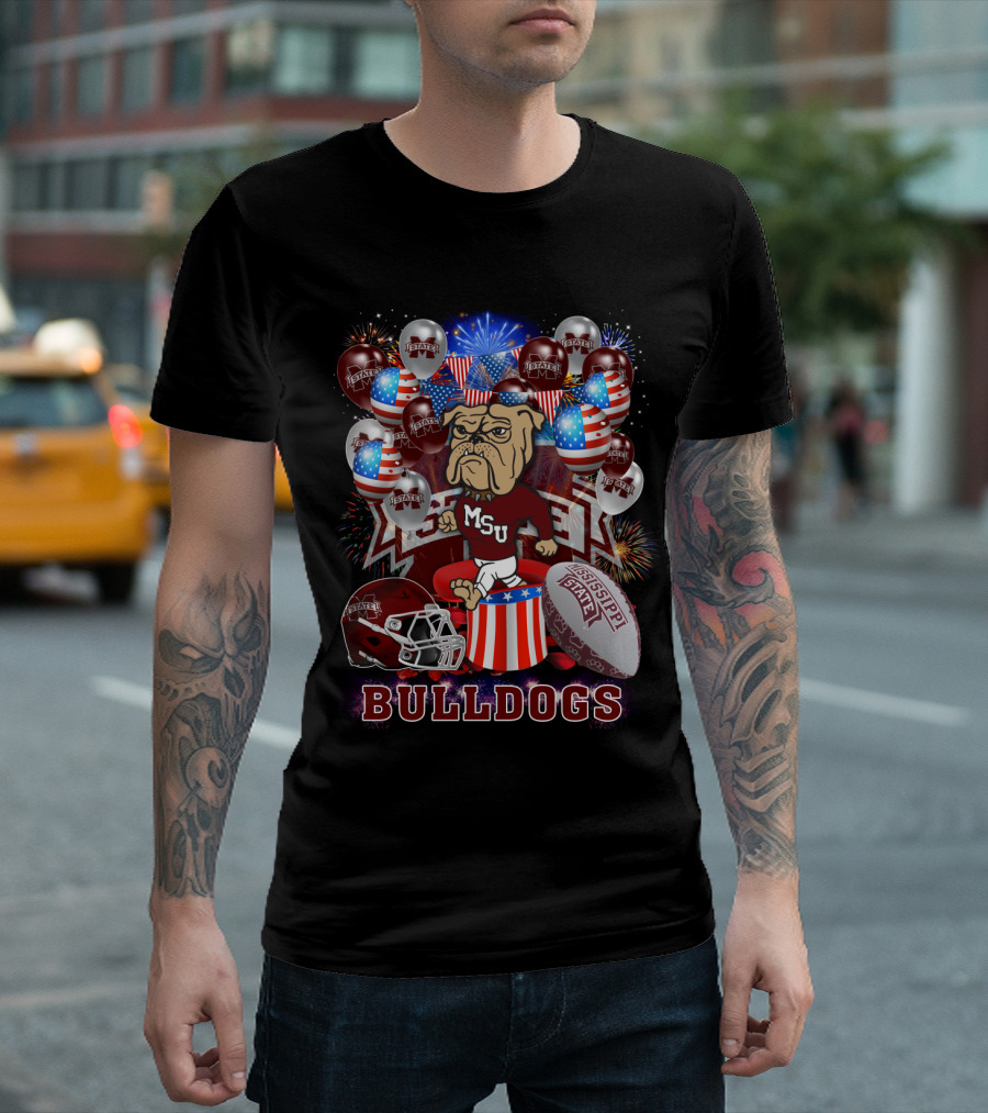 Msu Mississippi State Bulldogs Helmet Fireworks Football T-Shirt
