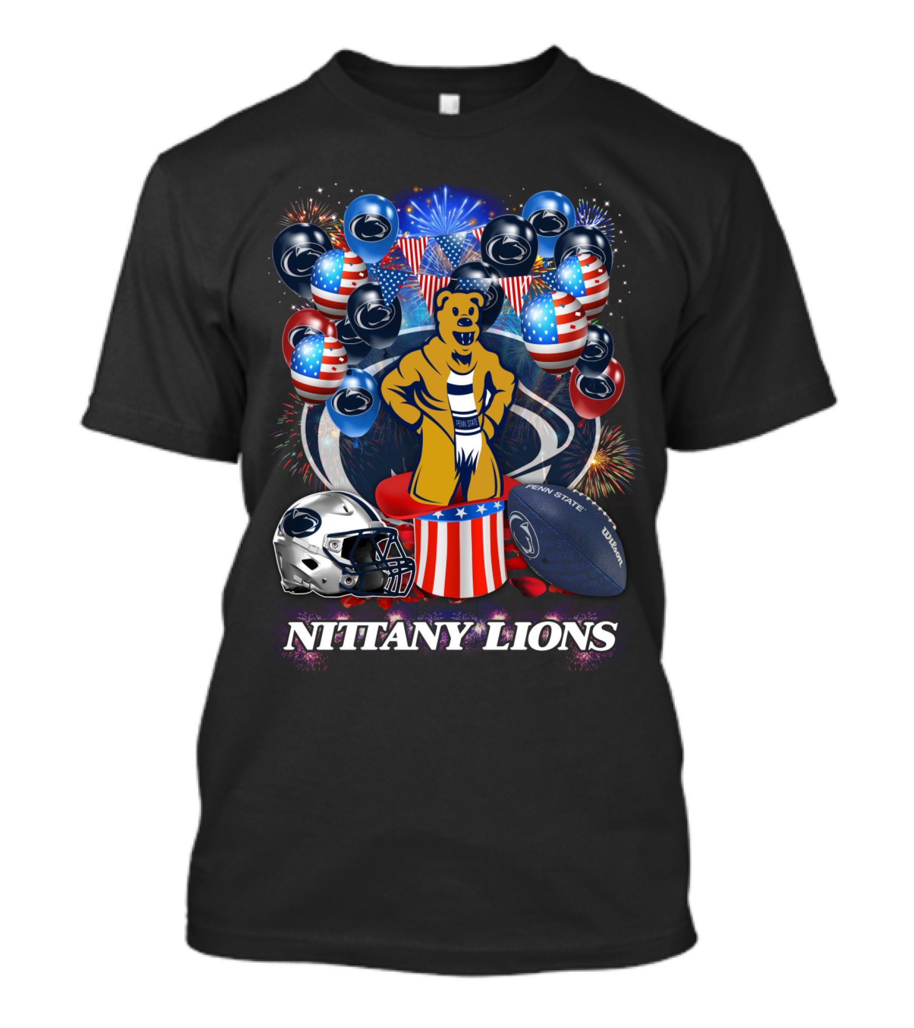 Penn State Nittany Lions Football Spirit With Patriotic Balloons And Fireworks T-Shirt