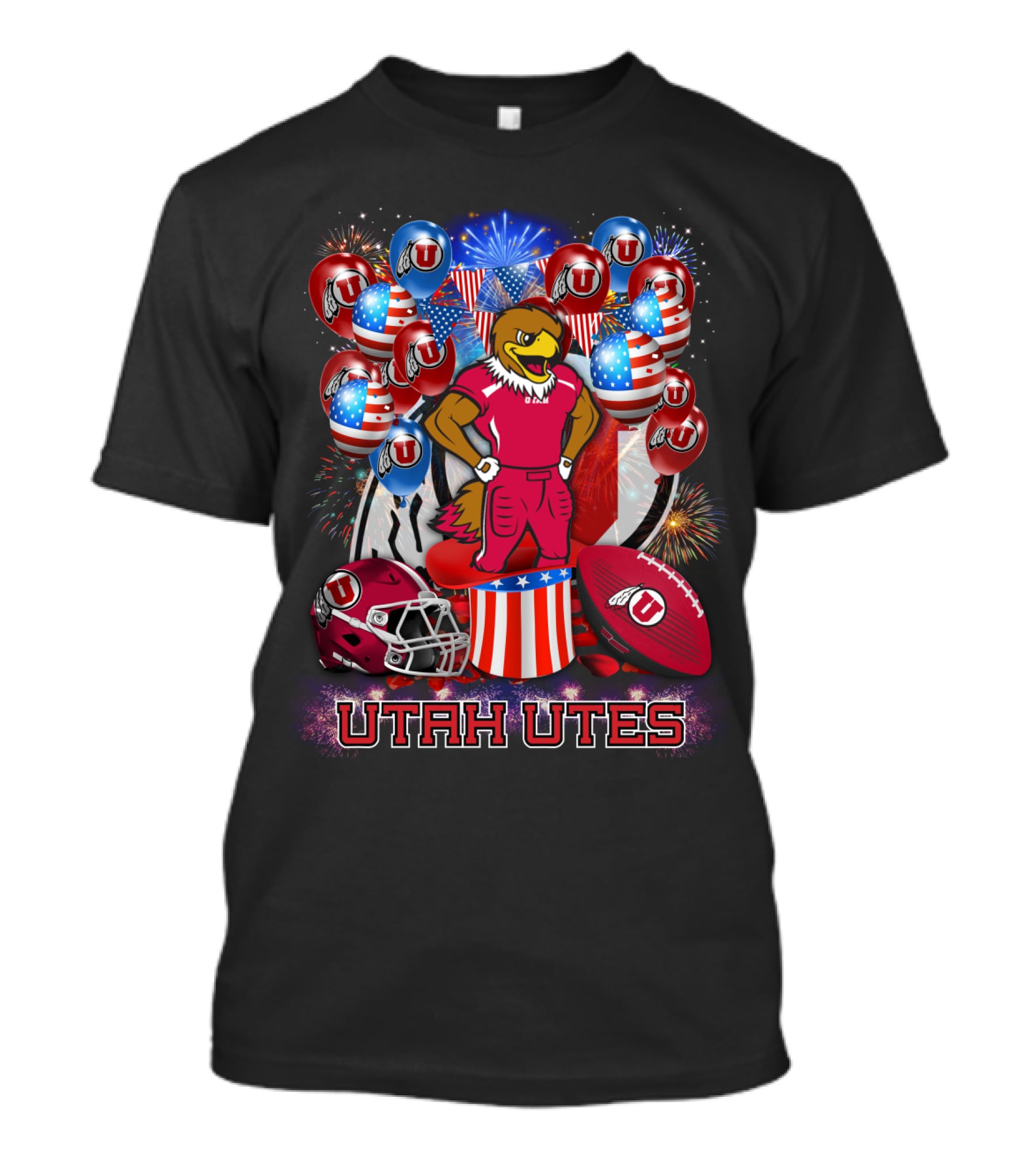 Utah Utes Patriotic Eagle Mascot And Football Helmet T-Shirt
