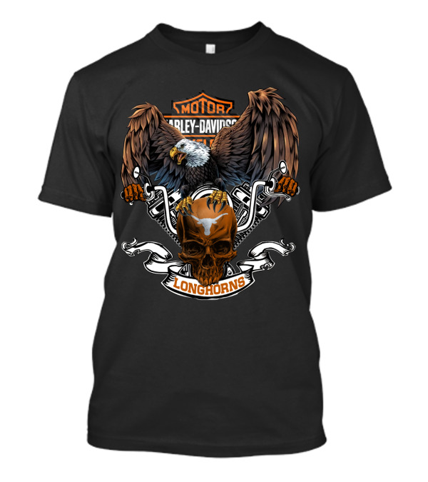 Ncaa Texas Longhorns Eagle Skull Harley Davidson Motor T-Shirt