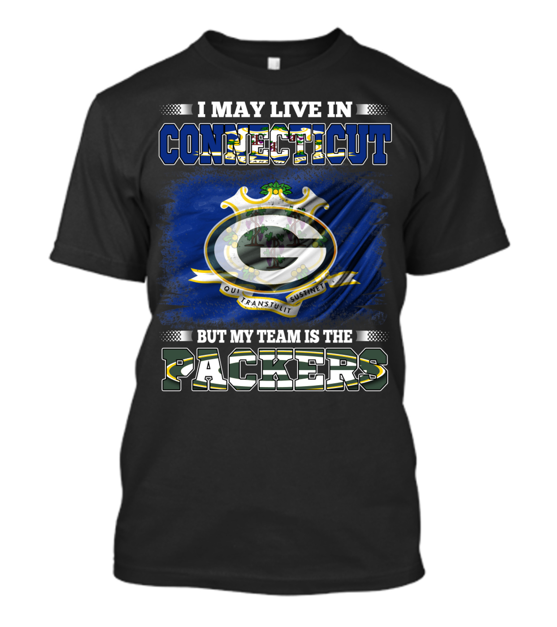 I May Live In Connecticut But My Team Is The Packers Green Bay Football Enthusiast T-Shirt