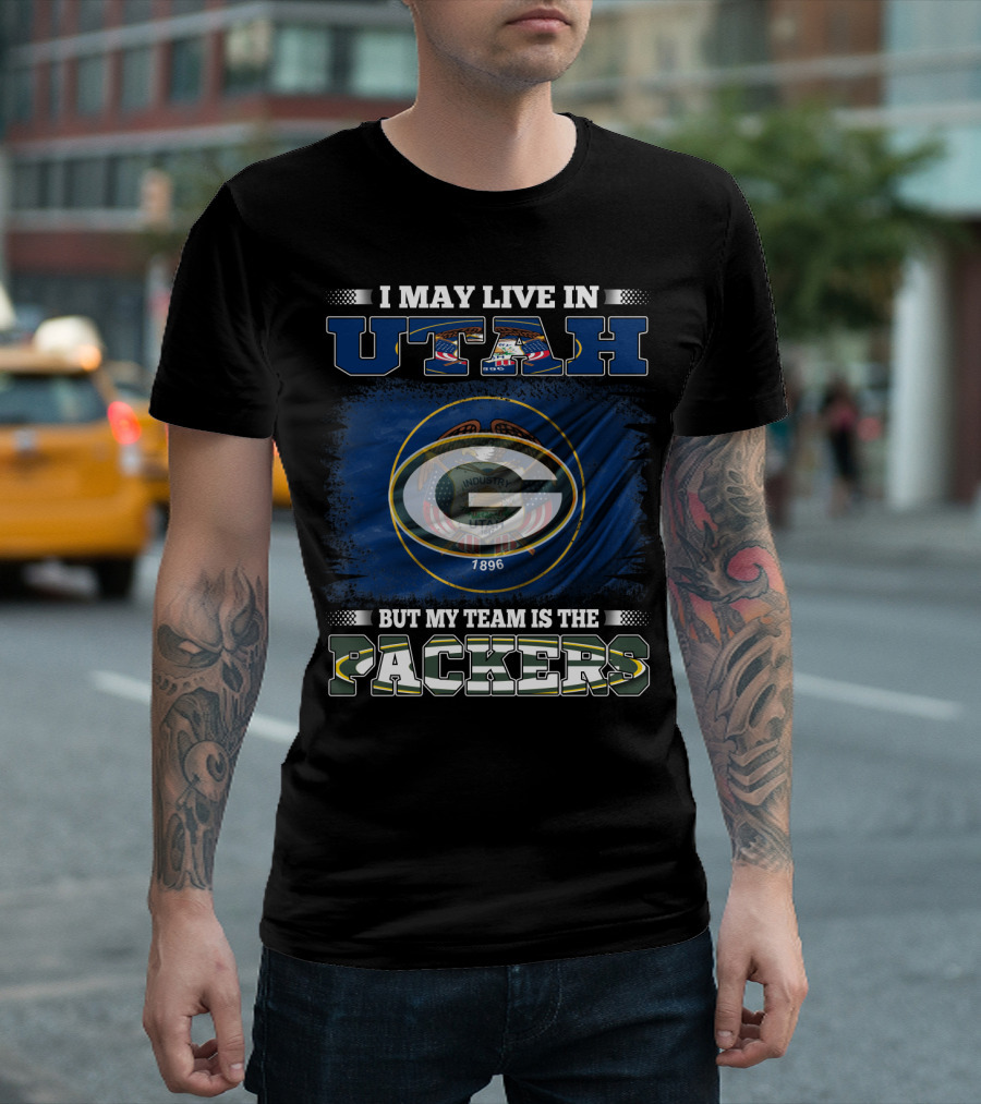 I May Live In Utah State Flag But My Team Is The Packers Green Bay T-Shirt