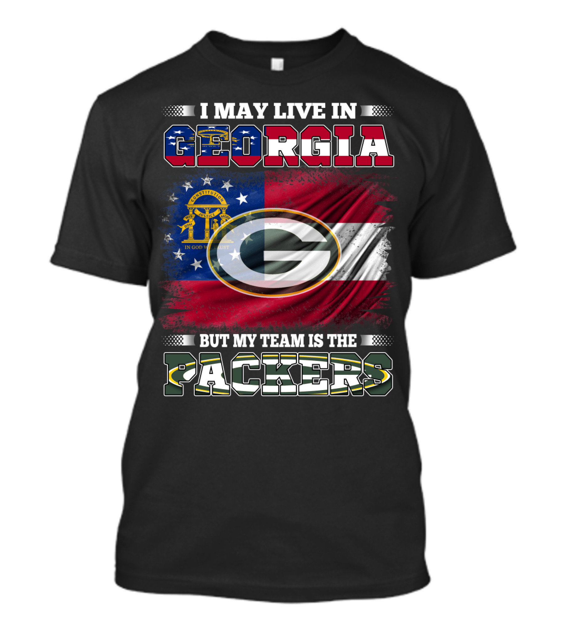 I May Live In Georgia But My Team Is The Packers Georgia Flag Background T-Shirt