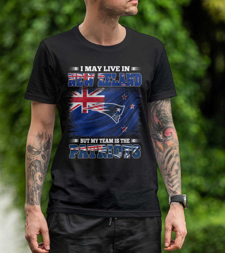 Patriots Fan Living In New Zealand With New England Logo And Flag Elements T-Shirt