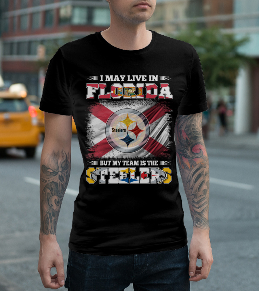 I Live in Florida But My Team Is the Steelers with Flag T-Shirt
