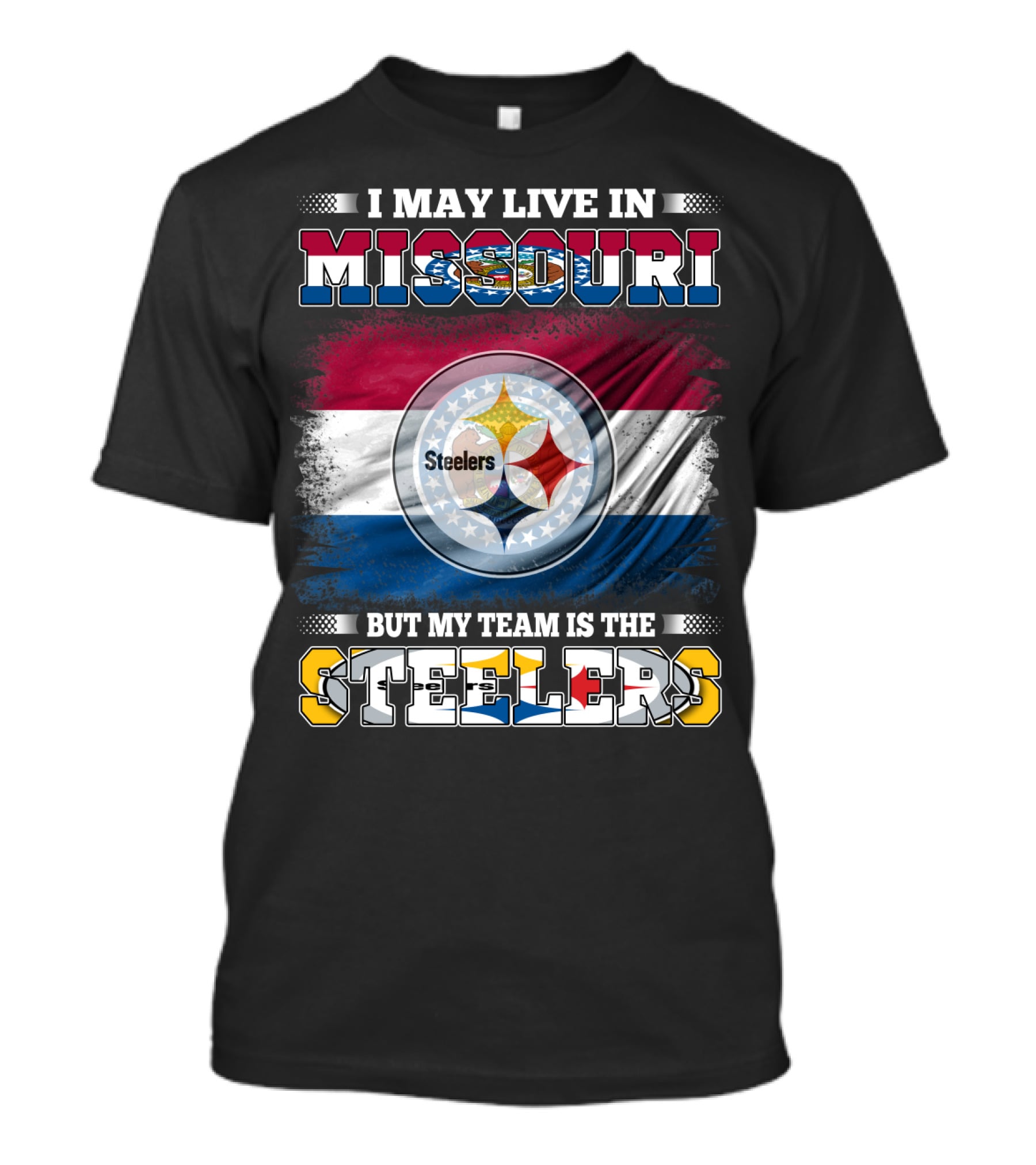 Steelers Fan Living In Missouri With Team Pride Background T-Shirt