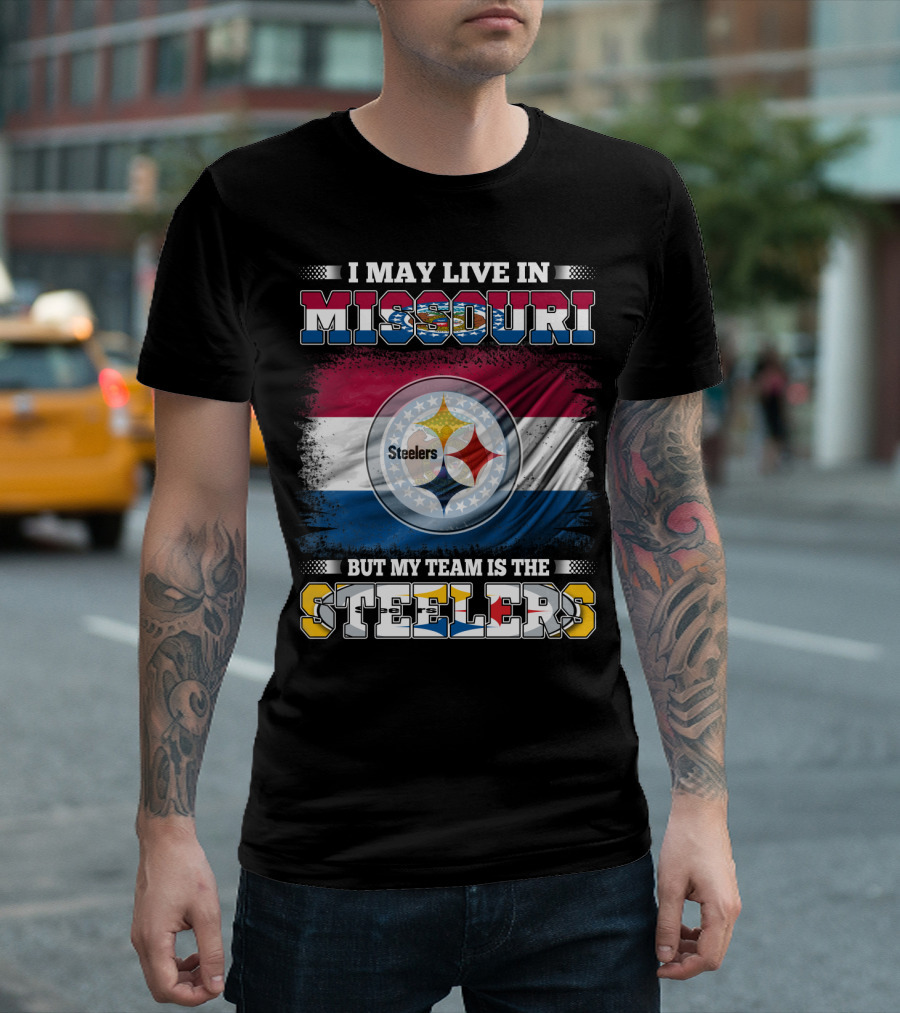 Steelers Fan Living in Missouri with Team Pride Background T-Shirt