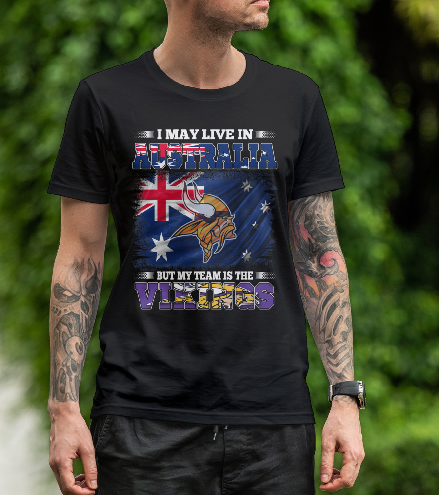 I May Live In Australia But My Team Is The Vikings Nordic Warrior And Australian Flag Fusion T-Shirt