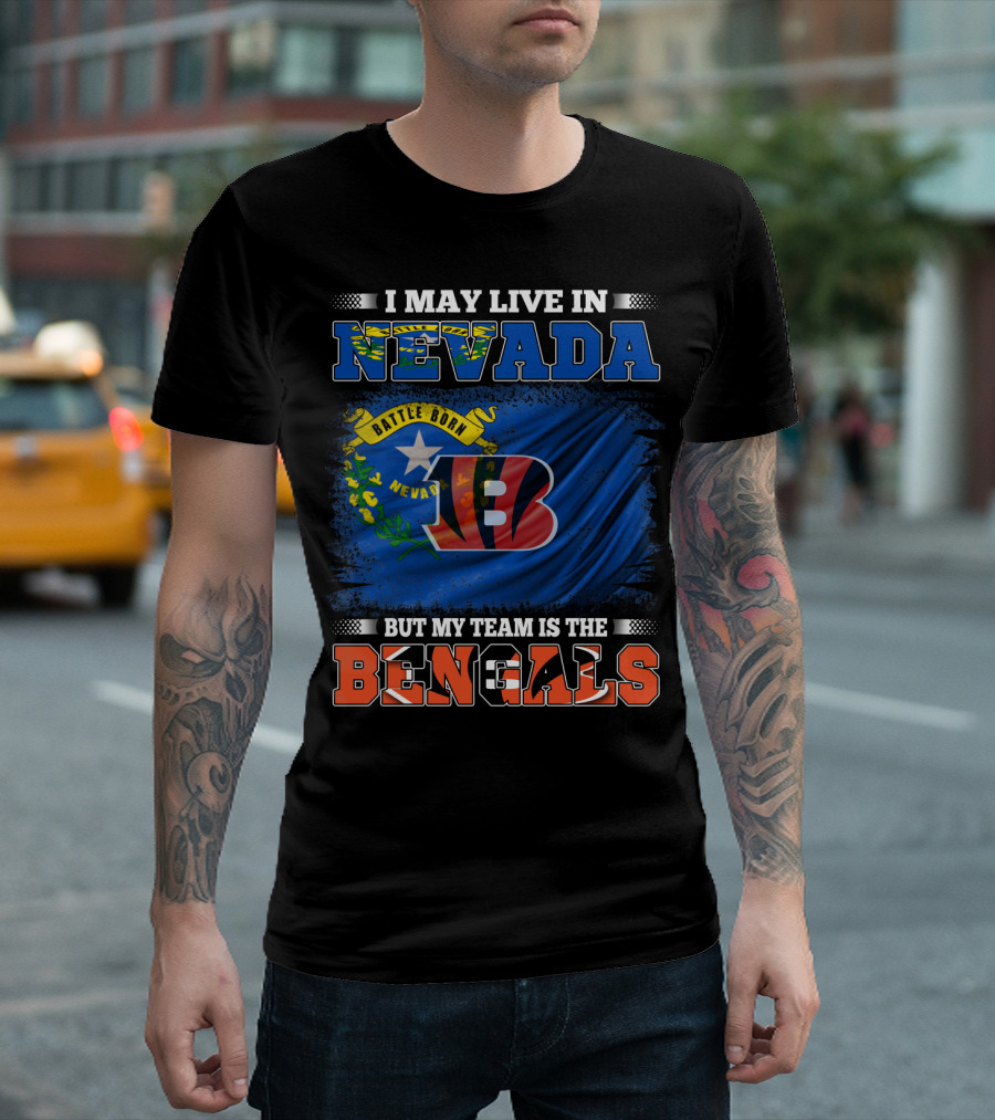 Nevada Pride with Bengals Team Allegiance and Flag T-Shirt