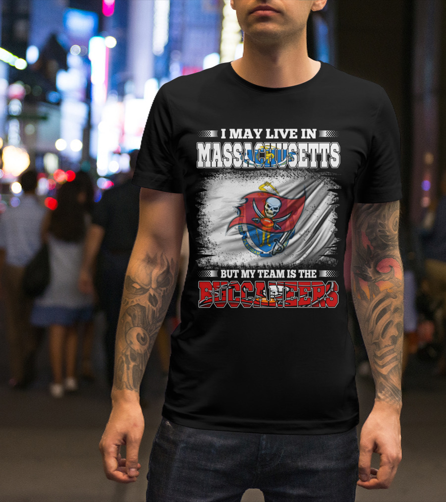 Massachusetts Resident Supporting Buccaneers With Flag And Skull T-Shirt
