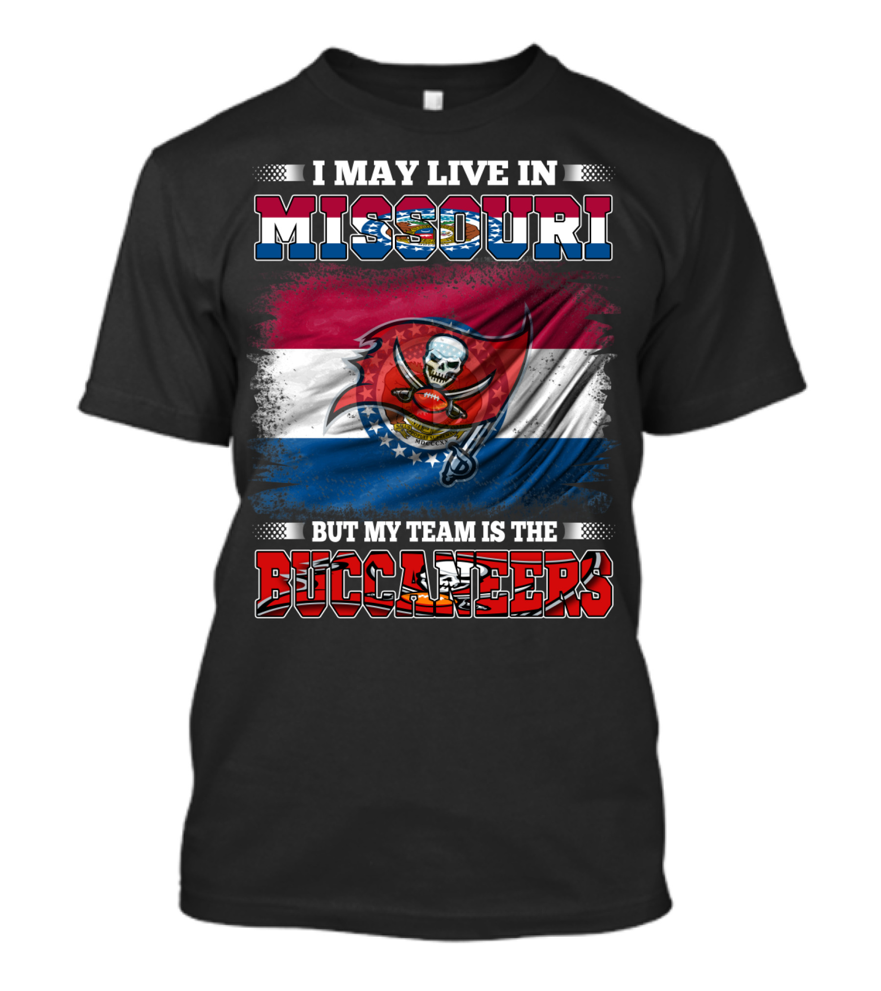 Missouri Fan With Buccaneers Pride And Team Spirit Flag T-Shirt