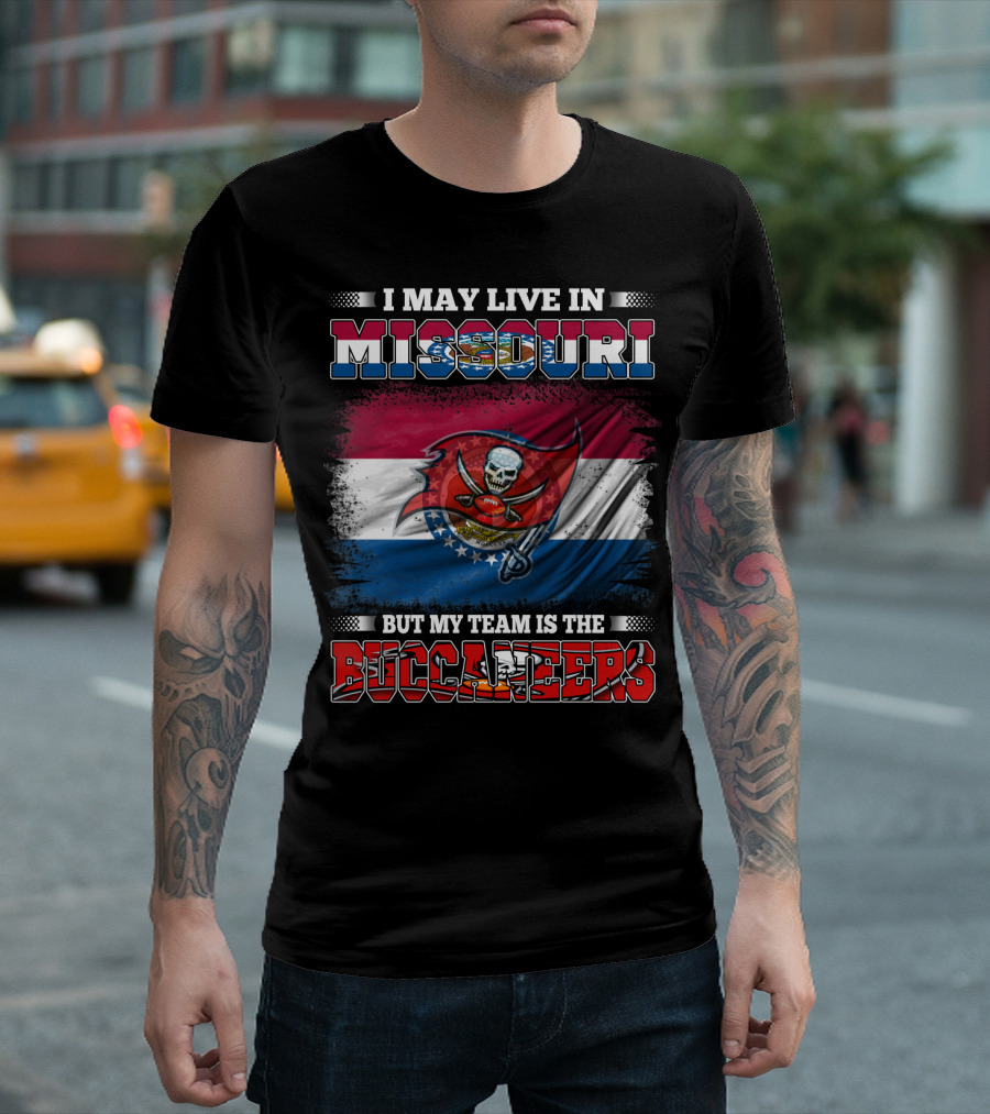 Missouri Fan with Buccaneers Pride and Team Spirit Flag T-Shirt