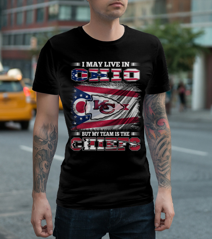 I May Live in Ohio But My Team Is the Chiefs KC Football Flag T-Shirt