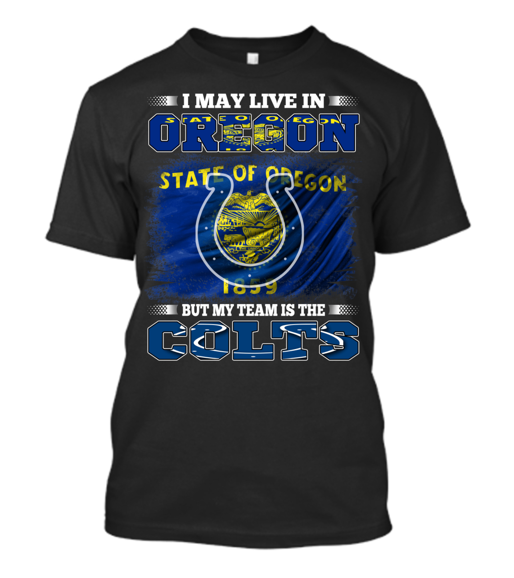 Oregon Resident Loyal To The Colts With State Flag And Team T-Shirt