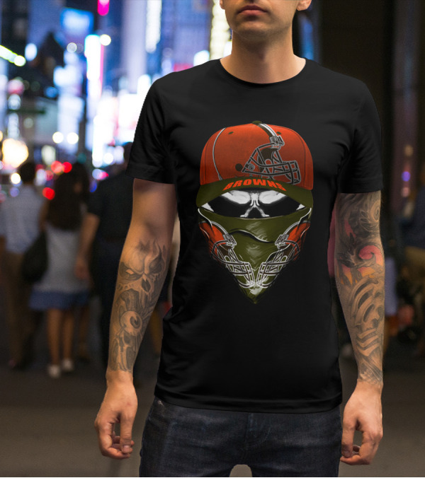 Cleveland Browns Helmet Skull Cap T-Shirt